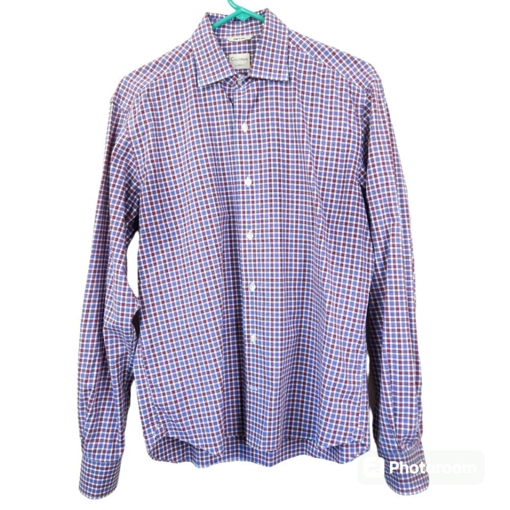 Culturata Mens Tailored Fit Gingham Pattern Button Down Medium 15 3/4-40